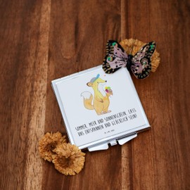 Mr. & Mrs. Panda Handtaschenspiegel quadratisch Sommer Meer Strand - Geschenk, glücklich sein, Strandkorb, Sonnenstrahlen, silber, schminken,