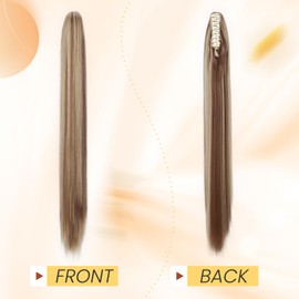 26" Long Claw Ponytail Hair Extension Clip in on Ponytail with a Jaw Claw Ombre Synthetic Hair Natural Straight Cute Hairpiece Light Brown mix Ash Blonde