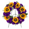 SUHOOKOO Cemetery Wreaths for Grave Decoration,Golden Sunflower and Purple Rose,