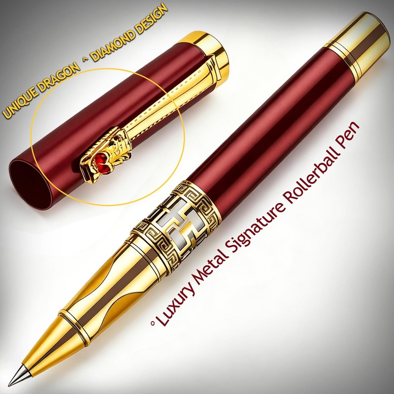 ZJEOSO Red Metal Signature Pen, Luxury Executive Rollerball Pen, UniqueDragon