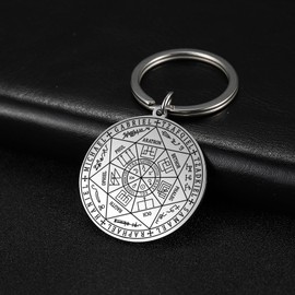 VASSAGO Keyring for Men Women Seal of the 7 Archangels Pendant Key Ring Saint Michael Key Ring Salomon Kabbalah Amulet Gift, S3