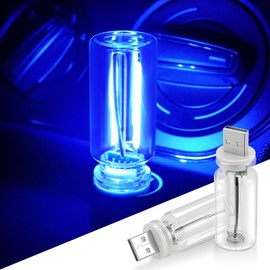 SINGARO 2PCS Car USB Lights, Retro Automotive Atmosphere Decor Lamp, Car Interior Touch Adjustment Lights, Mini Glass Bottle LED Bulb Night Light for Vehicle Bedroom 5V 1A/2A USB Charger(Blue)