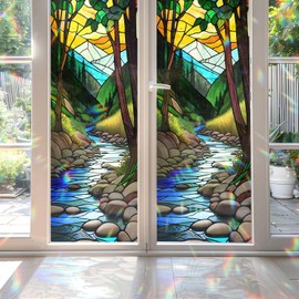River Stained Glass Window Film, Decorative River Stained Glass Window Film, River Stained Glass Window Film for Bathroom Door Heat Anti UV