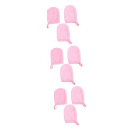 Mikinona 9 Pcs Makeup Remover Gloves Reusable Face Pads Washable Mitt Cleaning Pads Exfoliating Gloves Skincare Scrubber Makeup Removing Towel Spa Gloves Skin Care Tools Powder Puff Pink