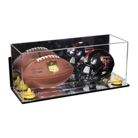 Better Display Cases Acrylic Mini - Miniature (not Full Size) Football and Helmet Display Case with Mirror Case, Yellow Risers, Wall Mount and Mirror Base (B46/A019)