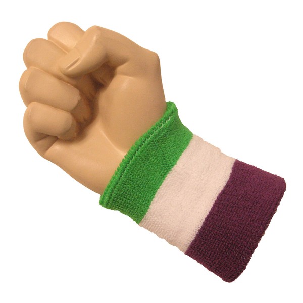 Premium Quality 3 Colored Sports Wrist Sweatband with White Striped(1 Pair) - Bright Green/White/Purple
