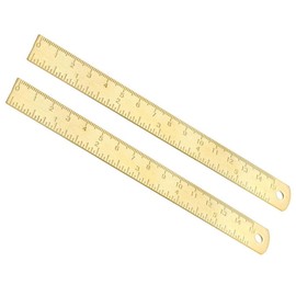 TA-VIGOR 2Pcs Straight Ruler, 15cm Length Metric Brass Rulers, 1mm Thick Metal Ruler, Precision Measuring Tool with Hanging Hole for School, Office, Sewing, Craft and DIY Use