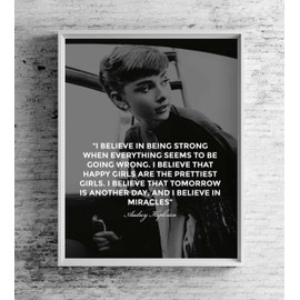 "I Believe in Being Strong When Everything Is Going Wrong"-Audrey Hepburn Quotes- 8 x 10" Inspirational Wall Art-Ready to Frame. Vintage Silhouette Wall Print Ideal for Home-Office-Salon Decor.
