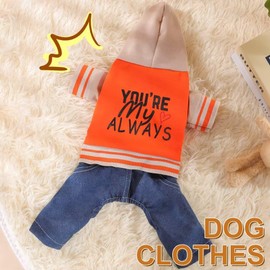 Stylish Printed Dog Hoodie - Windproof Denim Suit with snap Buttons, Cozy Fall Baseball Outfit for Small & Medium Puppies - Hooded pet Clothes for boy & Girl Dogs