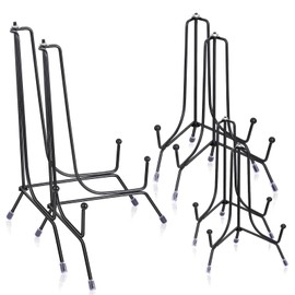 Fasunry 6 Pack Upgraded Anti-Slip Plate Display Stands, 4 6 8 Inch Iron Plate Holder Display Stands, Black Book Display Stands Compatible 3 to 12 Inch Decorative Plates, Picture Frames and Artworks