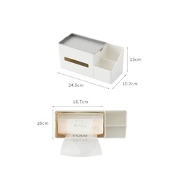 Tissue Box, Cosmetic Tissue Box, Desktop Organiser, Remote Control Holder, Plastic Tissue Box, Desktop Storage Box with Shelf, Multi-Purpose Desk Organiser for Bathroom, Washbasin, Living Room