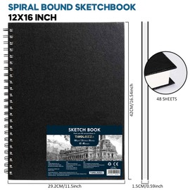 TAVOLOZZA 11.7"x16.5" Spiral Sketchbook, A3 Sketchbook Mixed Media, Hard Cover Sketch Book for Painting, 48 Sheets, Acid-Free Drawing Pad