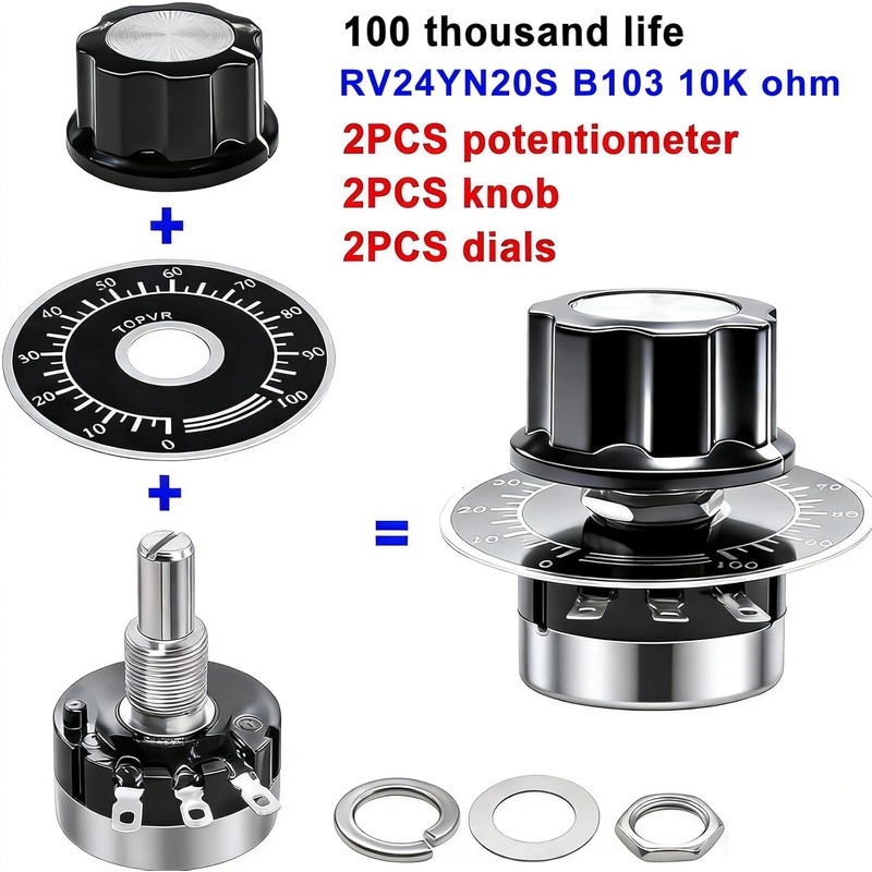 Taiss 2pcs RV24YN20S 10K Potentiometer Single Turn Carbon Film Rotary