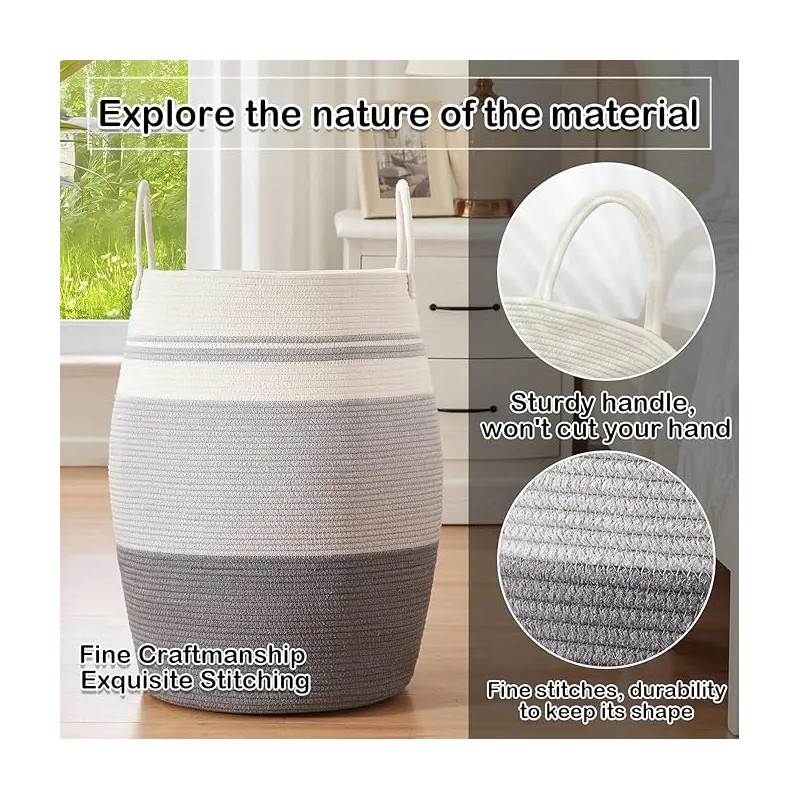 OIAHOMY Laundry Hamper Woven Cotton Rope Large Clothes Hamper 25.6"
