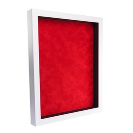 12x24 Shadow Box Frame White Wood with a 1 3/4" Usable Display Depth Includes a Red Suede Acid-Free Backing Board, UV Resistant Acrylic, and Hanging Hardware