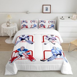 Feelyou Ice Puck Game Comforter Set Ice Hockey Sports Player Bedding Set Set for Kids Teens Bed Sheet Set Splash Ink Style Bed Cover Black Gaming Room Decor 2Pcs with 1 Pillow Case Twin Size