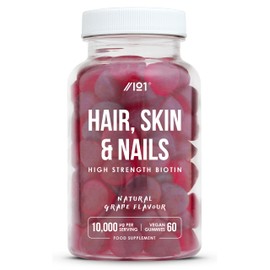 Hair Skin & Nails Gummies - High Strength 10,000mcg Biotin - Tapioca Base - Grape Flavour - 60 Vegan Gummies – by Alpha01