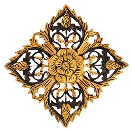 AeraVida Bright in Gold Elegant Blossom Floral Carved Teak Wood Wall Art | Moroccan Wooden Wall Decor | Wall Art for Home Decor