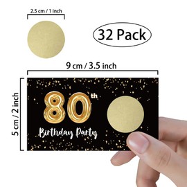 REWIDPARTY Adult 80th Birthday Party Scratch Off Game Cards（32 PCS） Black Gold 80th Birthday Scratch Off Tickets Happy 80th Birthday Party Supplies Christmas Holiday Special Event Raffle Tickets