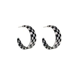 Acrylic Checkerboard Earring Geometric Black White Striped Checkered Dangle Drop Earrings Round Heart-shaped Checkered Flag Racing Earring for Women-circle