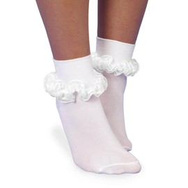 Jefferies Socks Girl's Seamless Tutu Ruffle Lace Turn Cuff Socks 1 Pair Pack, White/White, Toddler