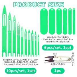 SUPERFINDINGS Green Fishing Netting Needle Repair Kits Including 1PC Sharp Steel Scissors 10 Sizes Plastic Fishing Net Shuttle and 6 Sizes Plastic Mending Nets Tool for Cast Net Mending