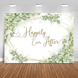Fitumiw Happily Ever After Backdrop 8x6ft Sage Green Wedding Shower Party Decorations Background Greenery Leaves Bridal Shower Banner Photo Booth Props