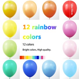 RUBFAC 100pcs Balloons 12 Inch Rainbow Latex Balloons with 12 Assorted Colors for Birthday Party Baby Shower Anniversary Festival Arch Garland Decoration