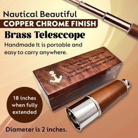 Antique Decor Spyglass Handcrafted Telescope | with Box | for I Know The Plans I Have for You, Chrome/Copper Finish Leather Vintage Handmade Telescope Functional Collectibles | for Kids | 18 Inches