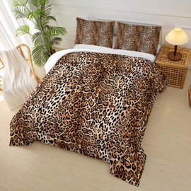 lneffble Cheetah Print Comforter Set, Coffee Brown Leopard Comforter Set Queen, Cheetah Bedding Set for Boys,Zebra Print Striped Quilt Set,Rainbow Gradient Bedding Set, Animals Fur Duvet