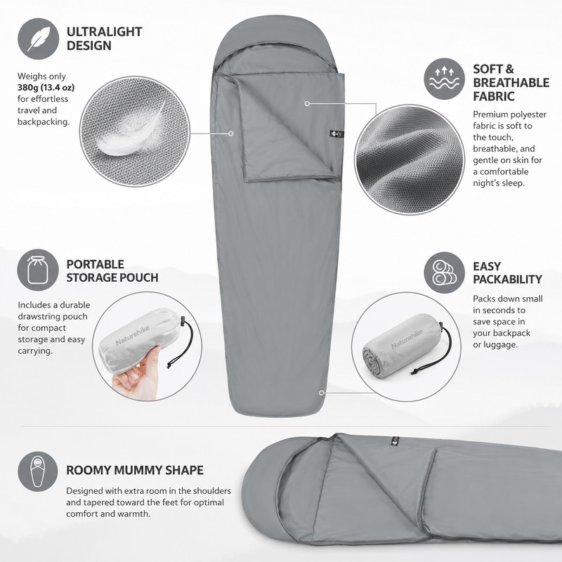 Ultralight Sleeping Bag Liner for Camping & Travel – Soft