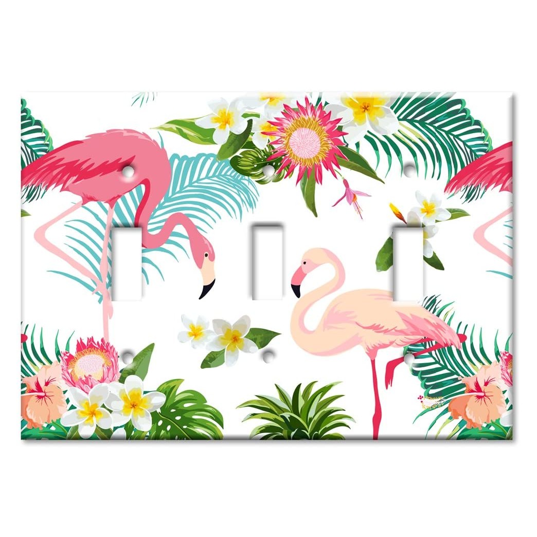 Art Plates Brand Triple Toggle Switch / Wall Plate - Flamingos