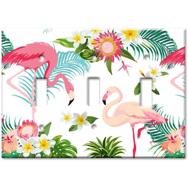 Art Plates Brand Triple Toggle Switch / Wall Plate - Flamingos