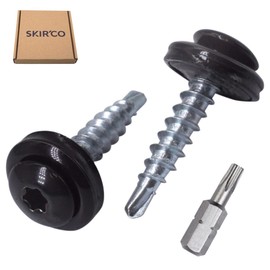 SKIR'CO Pack of 40 Metal Roofing Screws 4.8 x 28 mm Painted Self-Drilling Screws with EPDM Washers, Torx Head (Deep Black RAL 9005)