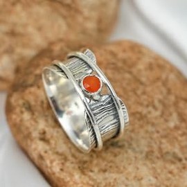 JEWELSTREZORO Karneol Edelstein Spinnerring Männer & Frauen Spinnerring 925 Sterling Silber Meditationsring Geschenkartikel Schmuck TSR156G_53 (16.9)