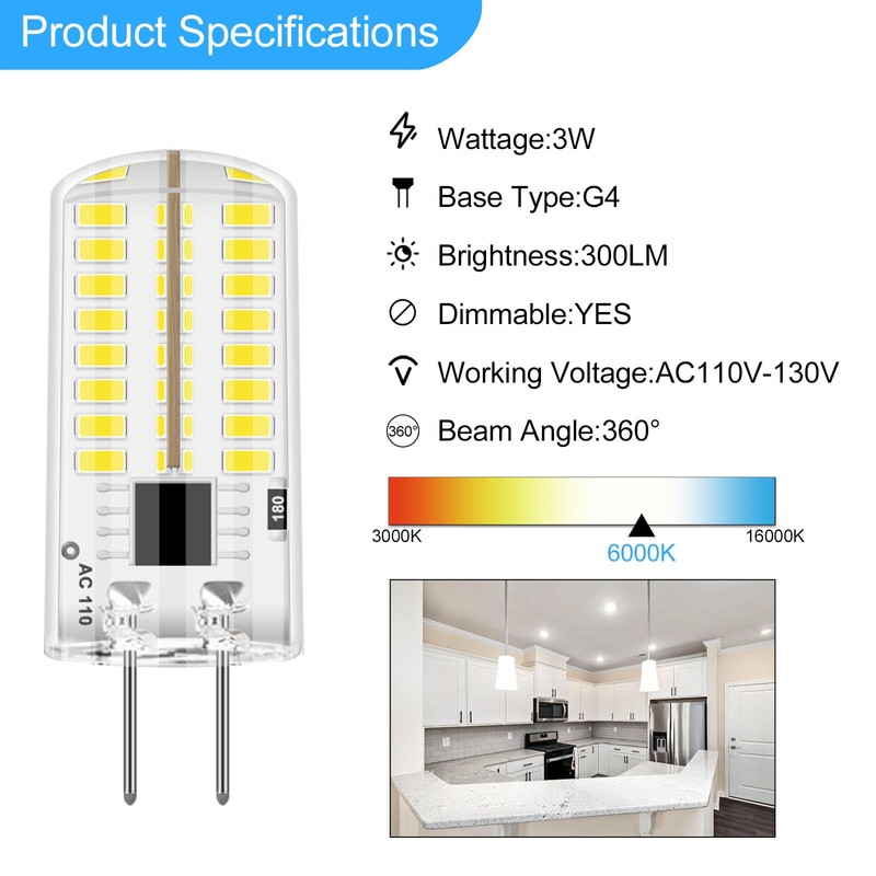 Megereet G4 LED Bulb 120V Dimmable 3W(20W 30W Halogen Equivalent)