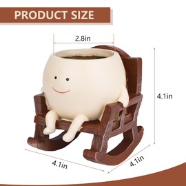 CONNOVA Smiley Face Flower Pot, Unique Smiley Face Rocking Sitting Rocking Chair Flower Pot,Resin Rocking Chair with Drainage Holes, Indoor and Outdoor Plant Pot, DIY Decoration Gift for Plant Lovers
