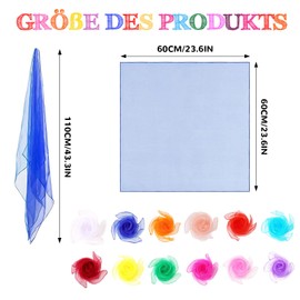 Hhaoysogd Pack of 12 Juggling Cloths, 60 x 60 cm Colourful Cloths, Chiffon Cloths, Gymnastic Cloths, Dance Cloths, Silk Scarves for Nursery, Children's Show, Sensory Juggling, Dancing, Circus, Play