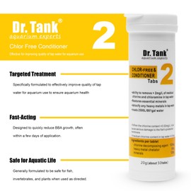 Dr Tank Chlor-Free Conditioner Tabs - Tap Water Chlorine Aquarium Water Treatment Tablets, Fish Tank Accessories for Freshwater & Saltwater Aquariums, Betta Fish Tank, Planted Aquariums – 20g, 50 Tabs