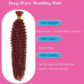 Deep Wave Bulk hair for Braiding No Weft Faux Micro Braiding Hair Braids Extensions for Box Boho Braids 2 Braids Per Pack (350#, 18 Inch)