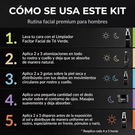 SMOOTH Kit Anti Edad Cuidado Facial Hombres 5 productos Limpiador Suave, Tnico Hidratante, Srum Anti Arrugas, Gel Quita Ojeras, Protector solar FPS...