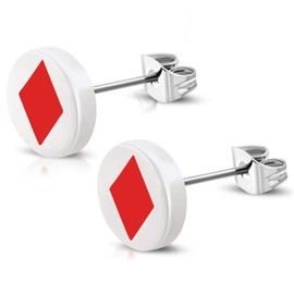 Bungsa Unisex 316L Stainless Steel Playing Cards Stud Earrings 10mm, Plastic, Created Cubic Zirconia
