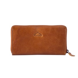 Alpenleder Edelweiss Purse - Genuine Leather Wallet - High-Quality Brown Vintage Leather Wallet with RFID Protection and Many Compartments for Women (19 x 11 x 2 cm), Cognac, Classic