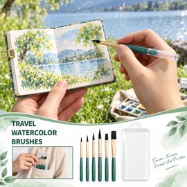 6-piece Mini Travel Watercolor Brush Set, Paint Brush Including Flat and Round Brushes Suitable for Watercolour, Oil or Acrylic Painting (Green)