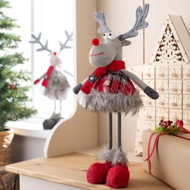 WeRChristmas Standing Boy Reindeer Figurine with Soft Legs, Multi-Colour, 30cm