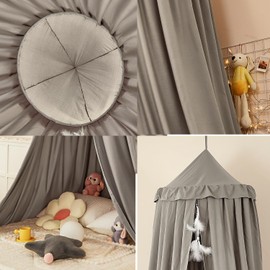 dix-rainbow Princess Decor Canopy for Kids Bed, Soft and Durable Bed Canopy for Girls Room Tent Canopy Dreamy Mosquito Net Bedding, Children Reading Nook Canopies Indoor (Grey)