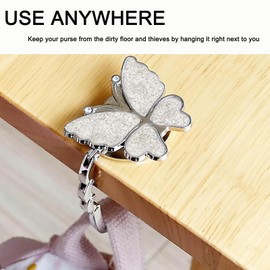 KUNHEHO Purse Hook for Table Foldable Handbag Hanger Folding Bag Holder Butterfly and Cat Design(White)