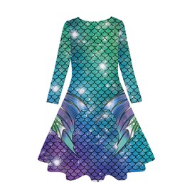 Funnycokid Mermaid Dress for Girls Long Sleeve Birthday Kids Twirl Outfit Clothes Size 10 12 10-13 Years Green