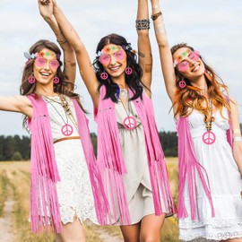 PARTTELY 70s Outfits for Women, Disco Hippie Costume Clothes Woman Cowgirl 70s Costume Fringe Hippie Vest