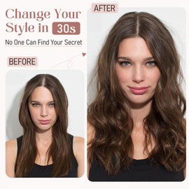 Hairro Human Hair Toppers Real Hair, Clips in 100% Human Hair Hairpieces for Women, 3.15"x3.94" Silk Base for Thinning Hair/Hair Loss/Covering Greyish Hair on Top, 10 Inch Medium Brown with Dark Root